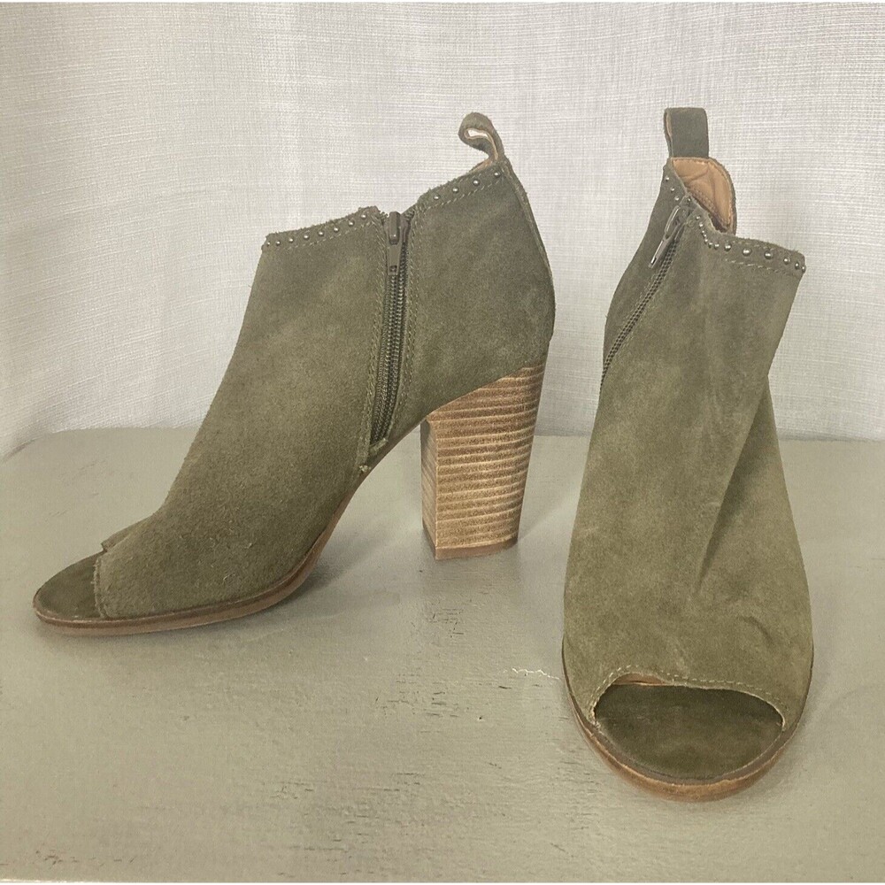 Lucky Brand Shoes Lotisha Booties Womens 8.5 Green Peep Toe Block Heel Leather - Picture 3 of 12